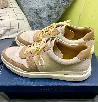 Beige and Tan Cole Haan GrandPrø Rally Court Sneakers Use but not abused