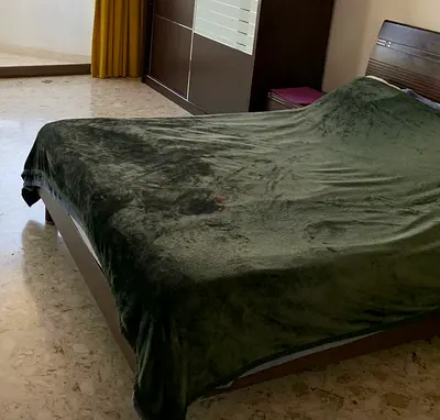 Queen size wooden bed frame with headboard - good condition