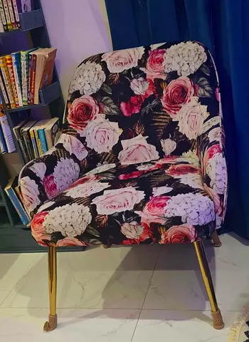 Floral Accent Armchair with Gold Legs - Good Condition
