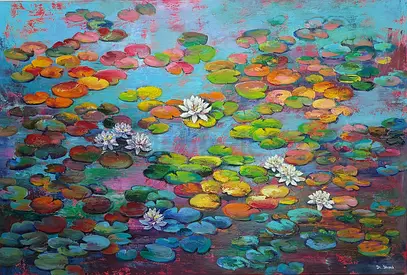 Original Colorful Waterlilies Oil