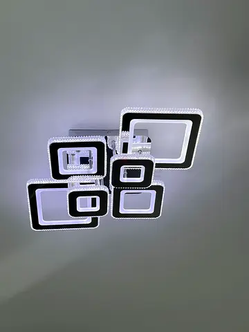 Modern Geometric Square LED Ceiling Light – Black Frame with Crystal Accents