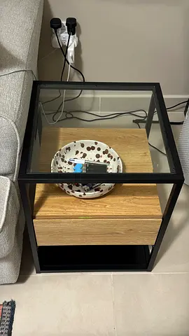 Glass Top Side Table with Wood