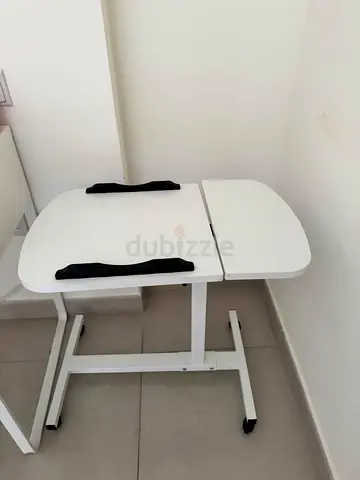 Adjustable White Laptop Desk with Wheels