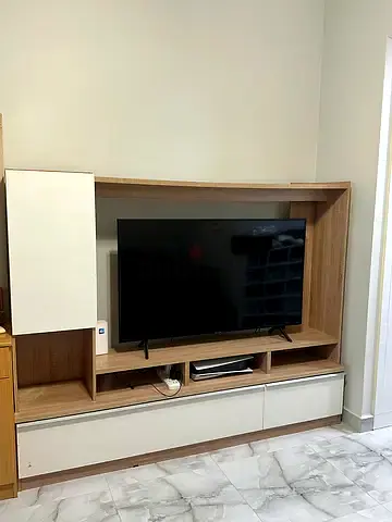 Modern Wood TV Entertainment Unit with Storage - Light Oak & White
