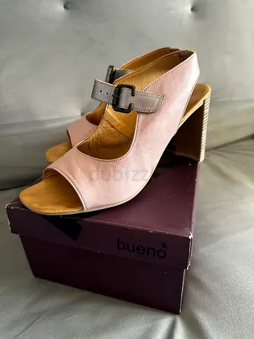 Turkish Bueno pink leather open-toe block heel sandals, size 40-40,5