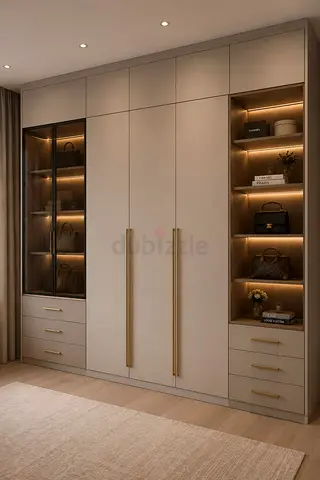 Custom Built-in Wardrobe with Display Shelves and Drawers