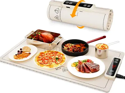 Portable Food Warming Mat for Food: Electric Real-Time Temp Display Food Warmers for Parties, Buffet