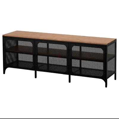 Industrial Metal TV Console / Entertainment Unit with Wood Top