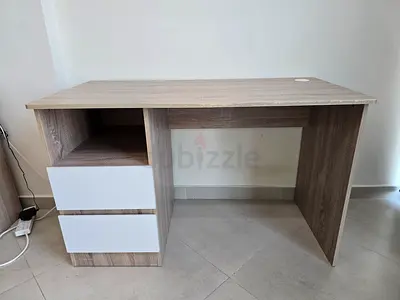 Light Oak Computer Desk with Two Drawers, Open Shelf and office chair