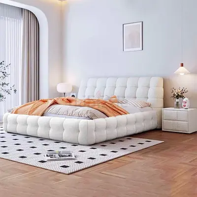 Modern tufted upholstered king bed with padded headboard included spring topper mattress 28 cm