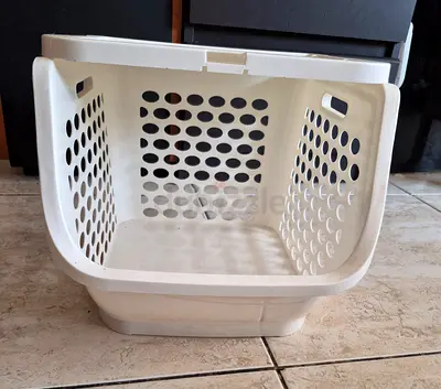 White stackable plastic storage basket  - good condition