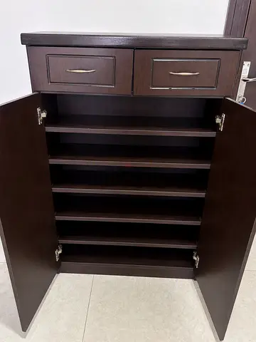 Dark Wood Tall shoe Storage Cabinet with Drawers - Good Condition