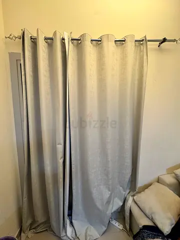 Light beige eyelet curtains - full set, gently used 2 rods and 3 curtains