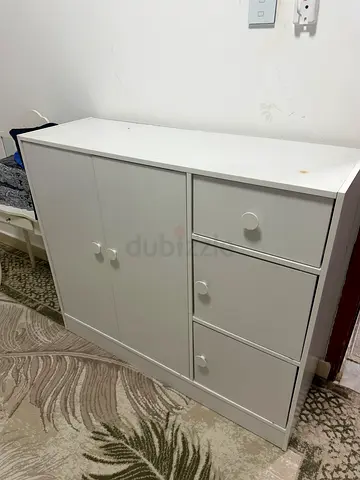 White 3-Drawer Dresser with Double-Door Cupboard - Good Condition