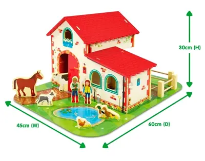 Wooden Farmhouse Playset with Animals & Playmat