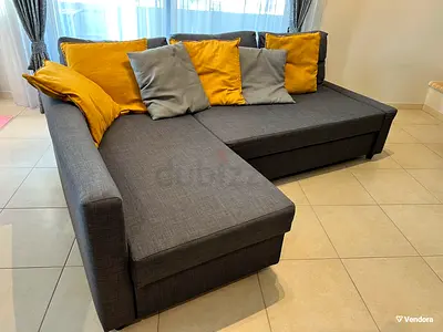Modern L-Shaped Sectional Sofa Bed with Yellow and Grey Cushions