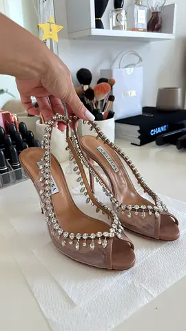 Original Aquazzura Beige jeweled peep-toe slingback heels (women's) - 37