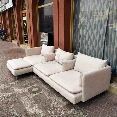Modern L-Shaped Sectional Sofa in Cream Fabric
