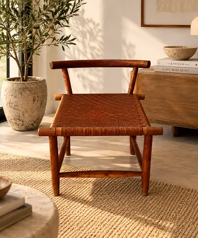 Modern Wooden Accent Chair with Woven Seat from marina home leather seat never used