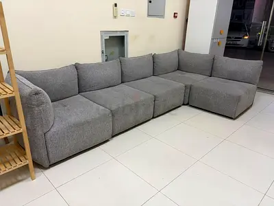 Large L-shaped Modular Grey Fabric Sofa - Comfortable Corner Couch