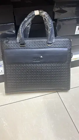 Black Textured Men’s Briefcase Laptop Bag -
