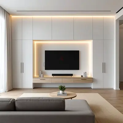 Built-in White Entertainment Wall Unit with Floating TV Console