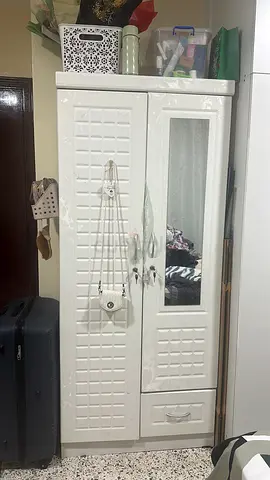 White freestanding wardrobe with mirror - good condition