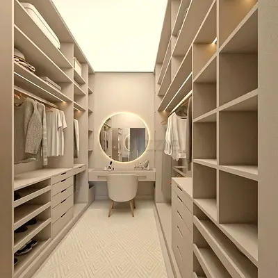 Modern Walk-in Closet Wardrobe System with Vanity