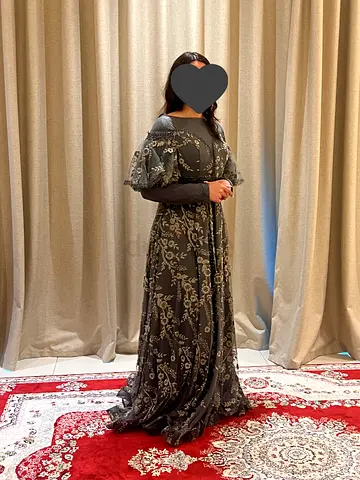 Embroidered Grey Formal Long Dress