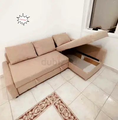 IKEA L Shape Sofa cum bed with big storage and you can fix the storage left or right anyside you wan