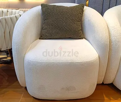 Modern Curved Bouclé Accent Armchair -