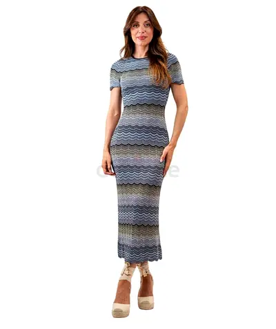 Blue wave knit midi dress - fitted short sleeve, size likely S/M