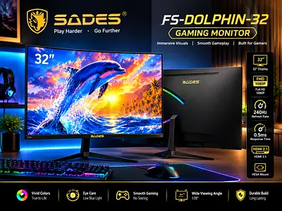 SADES FS-DOLPHIN-32 32" Gaming Monitor - FHD 240Hz, 0.5ms (Like New)