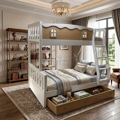 Kids Wooden Storage Wooden Bunker Bed