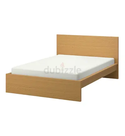 Solid wood double bed frame with headboard - light oak finish