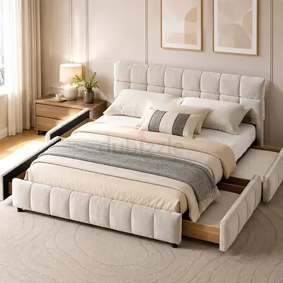 Modern Upholstered Bed Frame with Storage Drawers