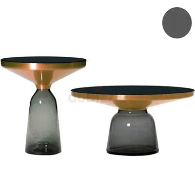 Set of 2 Modern Glass & Metal Side Tables - black glass Top