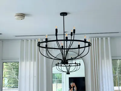 Large black metal chandelier - modern farmhouse 12-light pendant