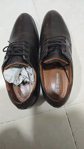 Men's dark brown leather dress shoes - size visible inside, worn only once in new condition