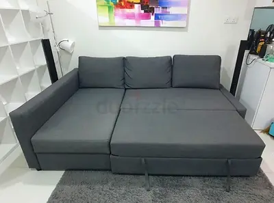 Grey L-Shaped Pull-out Sofa Bed