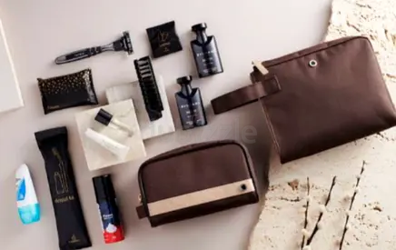 Brown travel toiletry and dopp kit set