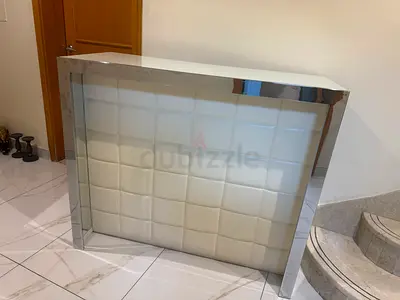Chattels and More White Padded Reception Counter with Glass Chrome Frame & Storage