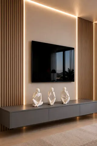 Modern wall-mounted entertainment unit with LED accent lighting