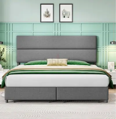 Slate Grey Velvet Fabric Bed With Manual Storage