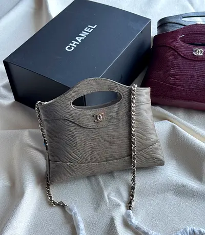 Chanel small grey leather chain shoulder bag