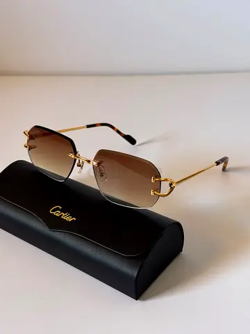 Cartier rimless brown gradient sunglasses — gold frame (with case)