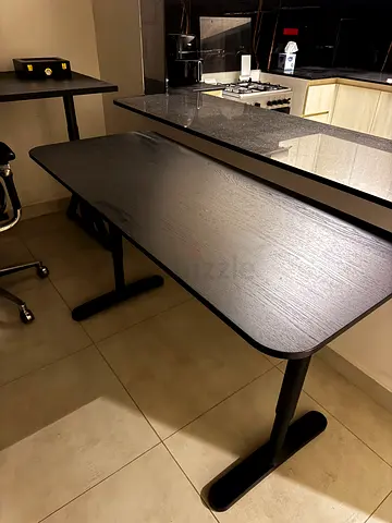 IKEA office desk / computer table - black frame, light wood top, 300 aed