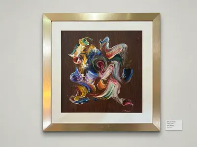 Abstract Oil Painting with metal Gold Frame - Ready to Hang (60 x 60 cm)