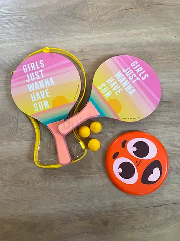 Beach Paddle Ball Set and frisbee