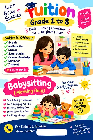 Tution teacher or baby sitting available